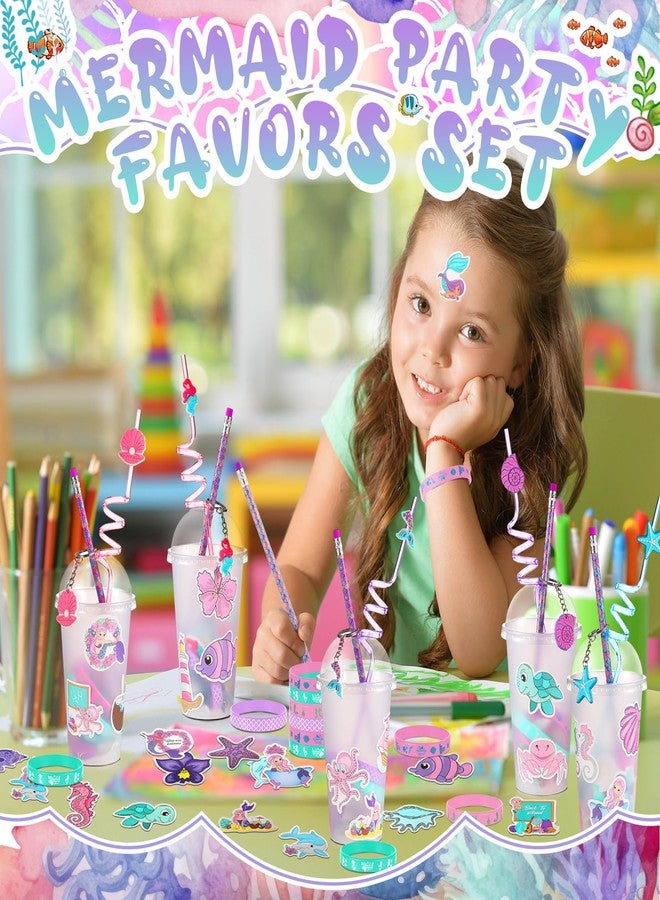 Saypacck 194 Pcs Valentine Gift Mermaid Party Favors Goody Cup Fillers, Mermaid Birthday Party Decorations Straws Keychains Pencils Bracelets for Goodie Bag Stuffer, Classroom Rewards, Piñata Supplies - Image 5